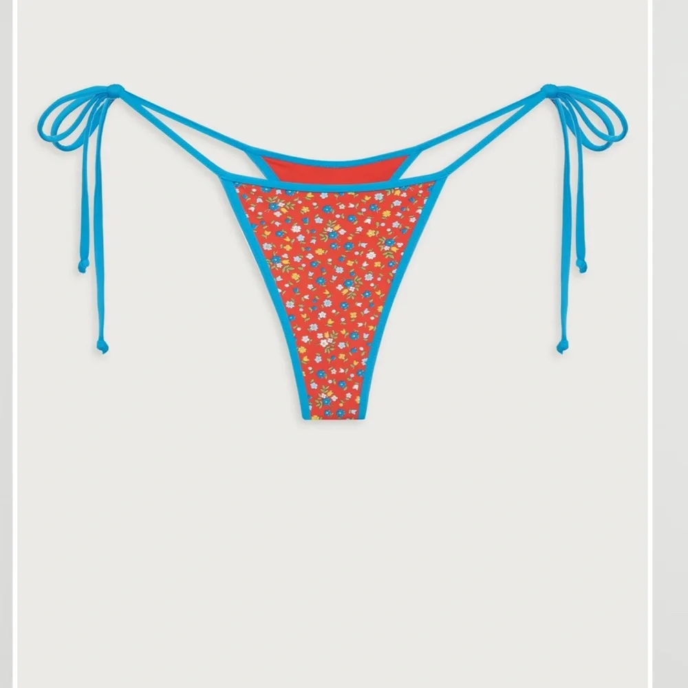 Frankie's Bikinis Red and Blue Floral Bikini Top and bottom size small - Picture 2 of 3